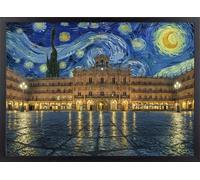 Fine Artic Cuadro de Salamanca Plaza Mayor - Poster de Salamanca Noche Estrellada con Marco de madera Castilla - Arte mural Salamanca decoración Moderna España - Lámina enmarcada Van Gogh