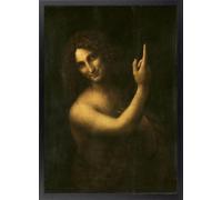 Fine Artic Cuadro de San Juan Bautista Leonardo Da Vinci - Poster de Arte Clásico con Marco de madera Negro - Arte mural Renacentista decoración de Salón - Lámina enmarcada de Museo
