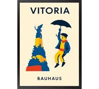 Fine Artic Cuadro de Vitoria Celedón y Monumento - Poster de estilo Bauhaus con Marco de madera - Arte mural geométrico decoración para salón - Cuadros de Euskadi