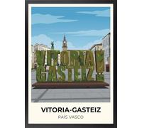 Fine Artic Cuadro de Vitoria-Gasteiz Letrero de Musgo - Poster del País Vasco con Marco de madera - Arte mural Souvenir España decoración para Salón - Cuadros Modernos