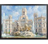 Fine Artic Cuadro del Ayuntamiento de Madrid y Cibeles - Poster de Madrid Impresionista con Marco de madera Negro - Arte mural de España decoración Clásica - Lámina enmarcada de Museos