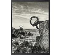 Fine Artic Cuadro del Peine del Viento estilolápiz - Poster San Sebastián Eduardo Chillida con Marco de madera Negro - Arte mural de Dibujo a Lápiz decoración de Oficina Elegante - Cuadros de Ciudad