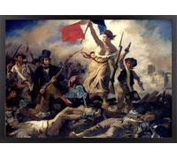 Fine Artic Cuadro Delacroix La Libertad guiando al pueblo - Poster de Eugène Delacroix con Marco de madera Negro - Arte mural Romántico decoración de Salón Francia - Cuadros de la Revolución Francesa