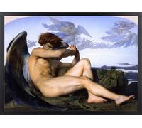 Fine Artic Cuadro El Ángel Caído Lucifer - Poster de Alexandre Cabanel con Marco de madera Negro - Arte mural Romántico decoración de Salón - Cuadros de Museos