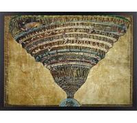 Fine Artic Cuadro El Infierno de Dante Sandro Botticelli - Poster Clásico con Marco de madera Negro - Arte mural del Renacimiento decoración de Salón - Lámina enmarcada de Mapa del Infierno