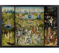 Fine Artic Cuadro El Jardín de las Delicias El Bosco - Poster Flamenco Clásico con Marco de madera Negro - Arte mural Surrealista decoración de Salón - Cuadros Renacentistas