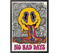 Fine Artic Cuadro Emoji No Bad Days - Poster de Cara Feliz con Marco de madera - Arte mural Psicodélico decoración para habitación juvenil - Cuadros Emoticonos Trippy