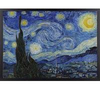 Fine Artic Cuadro La Noche Estrellada de Van Gogh - Poster Postimpresionista con Marco de madera Negro - Arte mural Paisaje Nocturno decoración de Salón - Cuadros de Obra Maestra Clásica