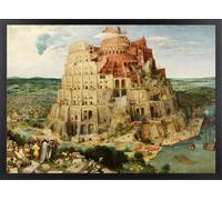 Fine Artic Cuadro La Torre de Babel - Poster de Pieter Bruegel con Marco de madera Negro - Arte mural del Renacimiento decoración de Salón - Cuadros de Museos
