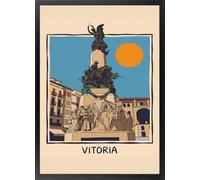 Fine Artic Cuadro Monumento de la Virgen Blanca - Poster Vitoria Gasteiz estilo vintage con Marco de madera - Arte mural ilustración de viaje decoración para salón - Cuadros de ciudades de España