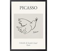 Fine Artic Cuadro Paloma de la Paz de Picasso - Poster Lineal con Marco de madera Negro - Arte mural Minimalista decoración de Salón - Cuadros de Museo