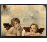 Fine Artic Cuadro Pareja de Querubines de Rafael - Poster Renacentista con Marco de madera Negro - Arte mural Clásico decoración de Salón - Lámina enmarcada de Ángeles de la Madonna Sixtina