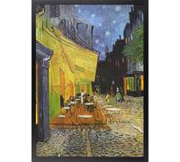 Fine Artic Cuadro Terraza de Café por la Noche de Van Gogh - Poster Impresionista con Marco de madera Negro - Arte mural de Paisaje decoración Moderna de Salón - Cuadros de Museos