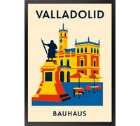 Fine Artic Cuadro Valladolid Bauhaus - Poster de Castilla y León con Marco de madera Negro - Arte mural de Ciudad decoración Moderna Geométrica - Lámina enmarcada de Plaza Mayor