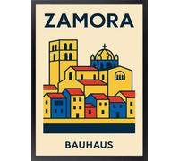 Fine Artic Cuadro Zamora Catedral - Poster de Ciudades españolas estilo Bauhaus con Marco de madera - Arte mural románico decoración para salón - Cuadros castellanos de viajes por España