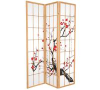 Fine Asianliving Biombo Japonés A135xA180cm 3 Paneles Shoji Papel de Arroz Natural - Flores de Cerezo Separador biombo Separador Divisor Habitación Biombos de