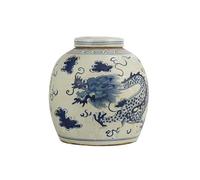 Fine Asianliving Tarro de Jengibre Chino Templo Porcelana Dragón Azul Blanca D29xAlto29cm