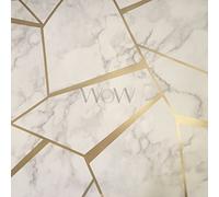 Fine Decor Papel pintado geométrico fractal mármol dorado y blanco FD42265