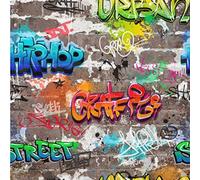 Fine Décor - Papel pintado para pared, diseño de ladrillo urbano con graffittis, decoración multicolor