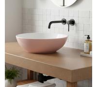 Fine Fixtures Fregadero de baño redondo de cerámica de 16 pulgadas, diseño moderno de cuenco interior texturizado, fregadero perfecto para tocador de baño, lavabo vintage rosa