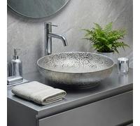 Fine Fixtures Lavabo de baño plateado de lujo de 20 x 15 pulgadas, cuenco ovalado de cerámica, elegante lavabo de encimera, fregadero perfecto para instalación en la parte superior del tocador