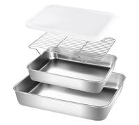 Fine jade2 Juego de 3 cuencos para empanar de acero inoxidable de calidad alimentaria, rectangular, con tapa, juego de empanado, carne, pescado, metal, calle rectangular