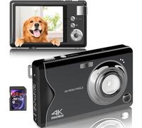 Fine Life Pro Cámara digital, 4K HD 1080P, 48MP, cámara compacta, mini cámara digital con tarjeta SD de 32 GB FHD, cámara digital con pantalla LCD, zoom digital de 16 x para principiantes (negro)