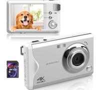 Fine Life Pro Cámara Digital, 4K HD 1080P 48MP, Compacta, Mini Cámara Digital con Tarjeta SD de 32 GB FHD, Recargable con Pantalla LCD, Zoom Digital de 16x para Principiantes (Blanco)