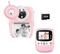 Fine Life Pro Vaca lechera, con tarjeta TF de 32 GB, cámara infantil, 30 MP, 1080P, pantalla de 2,4 pulgadas, cámara de impresión instantánea para niños (rosa)