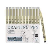Fine Liner Pens - 12 Pieces Waterproof Ink Multiliner Set for Smooth Writing, Precise Drawing with Outlining Function for Manga Planner Calendar Journal School Agenda Note Taking, Black Inks, Box Pack