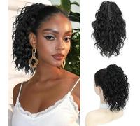 Fine Plus Extensión de cola de pony, 30,48 cm, pelo corto rizado, flequillo, pelo sintético natural, para mujeres y niñas, 1B