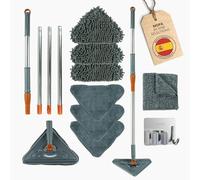 FINE SELECTIONS Mopa Triangular giratoria 360 | Mopa para Limpiar Azulejos y Paredes | Kit con Almohadillas de Chenilla y Microfibra | Trapo de Fibra de Bambú y Colgador de Acero Inoxidable