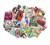FINEASY 100 Piezas Pegatinas de Mapas de Viaje, Pegatinas de Vinilo, Pegatinas Vintage, Pegatinas de Turismo de Mundo, Pegatinas Paises Ciudades Pegatinas Maletas para Ordenador Bicicleta Coche