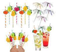 FINEASY 150 Piezas Decoración para Cócteles, Pajillas para Cócteles, Palitos de Fuegos Artificiales, Pajillas 3D Fruta, Pajitas Biodegradables, Decoraciones de Cóctel para Fiestas, Bares, Bebidas