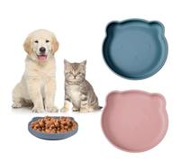 FINEASY 2 Comederos para Gatos, Cuencos de Silicona Planos y Anchos, Golosinas y Accesorios, Cuenco para Comida (Azul + Rosa)