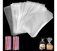 FINEASY 200Pcs Bolsas de Celofán Transparente,Bolsitas de Regalos Plastico,Papel Transparente para Envolver Regalos,Bolsas Cumpleaños,Tortas de Dulces Galletas,Bolsas Chuches(10x15cm)