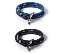 FINEASY 2Pcs Pulseras para Parejas Ajustable, Pulsera Hecho a Mano Personalizado para Mujer y Hombre, Pulsera Amistad, Negro Azul Marino