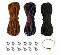 FINEASY 3 Piezas Cordón de Cuero 10M x 3mm, Cordón de Cuero de Imitación de Gamuza Cordones con 100 Extremos de Cordón, Cordón De Collar para Manualidades Bisutería Pulsera Colgante