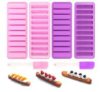 FINEASY 4 Piezas Moldes de Barra de Cereal Silicona, Molde Silicona Rectangular con Raspador, Antiadherente, 10 Cavidades, Moldes de Silicona para Barritas Energéticas, Barra de Cereales, Galletas