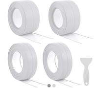 FINEASY 4 Rollos Cinta Selladora Impermeable, Rodapiés Autoadhesivo, Cinta de Sellado Impermeable, Sellador Impermeable, Cinta Selladora Bañera para Baño y Cocina, 3.2m (Blanco)