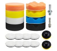 FINEASY Juego de 20 esponjas de pulido para coche, accesorio de pulido, destornillador inalámbrico, 80 mm, almohadillas de esponja de pulido con almohadillas de lana y adaptador de taladro