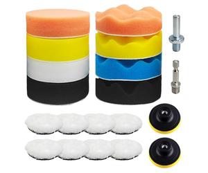 FINEASY Juego de 20 esponjas de pulido para coche, accesorio de pulido, destornillador inalámbrico, 80 mm, almohadillas de esponja de pulido con almohadillas de lana y adaptador de taladro