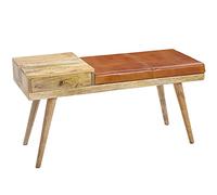 FineBuy Asiento SILAM Piel de Cabra/Madera Maciza 100 x 52 x 38 cm Estilo Retro | Banqueta de Pasillo con Espacio de Almacenamiento | Banco de Cuero Acolchado Almacenamiento marrón