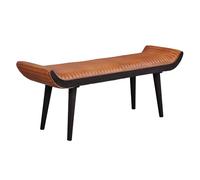 FineBuy Banco de Cuero auténtico/Banco de Madera Maciza marrón 125x51x38 cm Moderno | Pasillo Banco tapizado de diseño | Banco de Cuero para Cama para 2 Personas | Banco de Pasillo Moderno