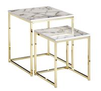 FineBuy Design Juego de Mesa Auxiliar de 2 mármol Optic Angular | Mesa de Centro de 2 Piezas, Estructura de Metal | Mesas de salón pequeñas | Mesas Nido cuadradas Modernas