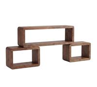 FineBuy Juego de 3 estanterías de madera maciza Sheesham rectangulares, color marrón, diseño decorativo, 3 piezas, estantería de madera, cubos, estantería de madera auténtica hecha a mano