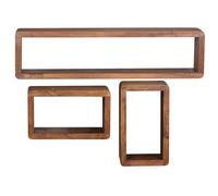 FineBuy Juego de 3 estantes de Pared Flotante de Madera Maciza de Sheesham | Estante Colgante de Pared Rectangular Moderno