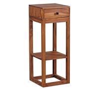FineBuy Mesa Auxiliar con Cajón 35x35x90 cm Madera Maciza de Sheesham y Metal | Mesa Lateral Cuadrada para Salón | Mesita de Teléfono Pequeña para Sofá