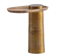 FineBuy Mesa auxiliar de mango de madera maciza de metal, 50 x 30 x 52 cm, mesa auxiliar pequeña ovalada, mesa de salón moderna, mesa de sofá alta