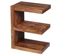FineBuy Mesa Auxiliar Forma de E Moderna 45x30x60 cm Madera Maciza | Mesa Lateral con Estante para Salón | Mesita Café Pequeña para Sofá (Sheesham)
